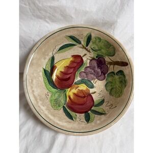 Vintage Ironstone China Fruit Pattern Serving Bowl Apple Grape Green Rim 10in
